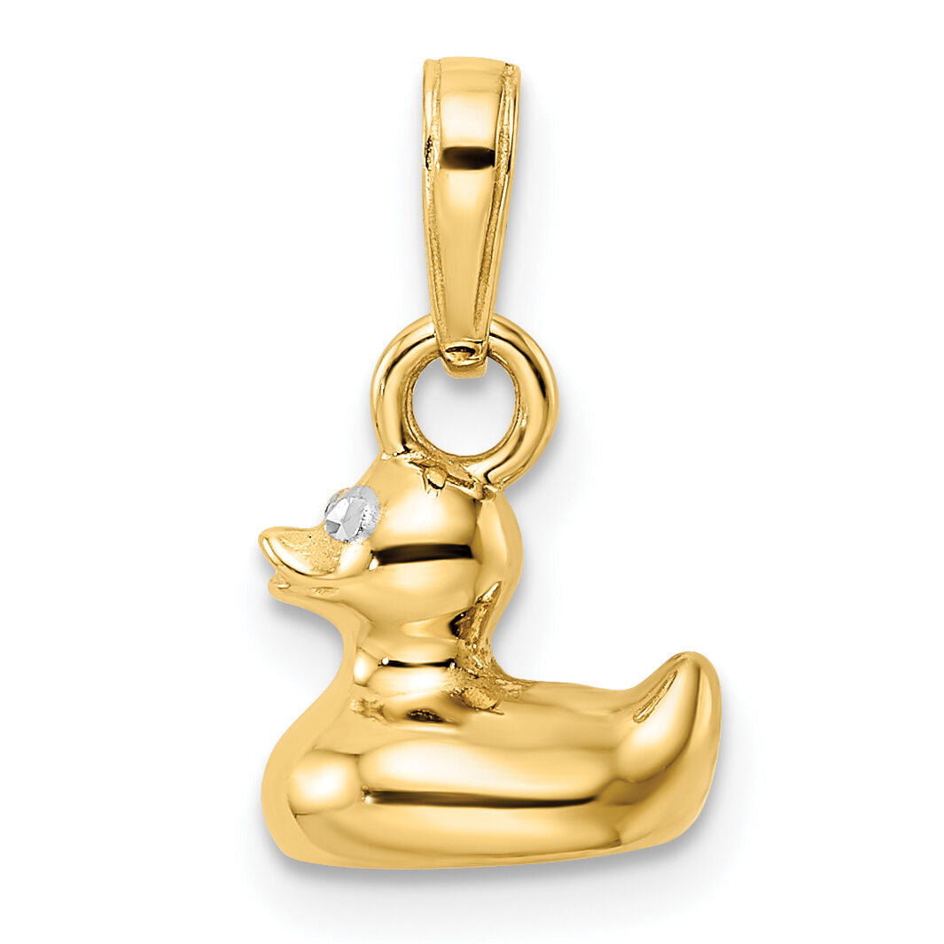 14k & White Rhodium 3D Duck Pendant-M2925