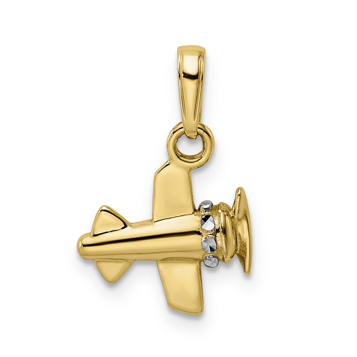 14k w/ White Rhodium 3D Diamond-cut Airplane Pendant-M2928