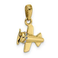 14k w/ White Rhodium 3D Diamond-cut Airplane Pendant-M2928