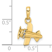 14k w/ White Rhodium 3D Diamond-cut Airplane Pendant-M2928