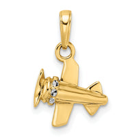 14k w/ White Rhodium 3D Diamond-cut Airplane Pendant-M2928