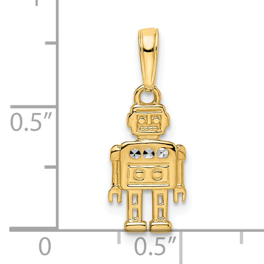 14k w/ White Rhodium Diamond-cut Robot Pendant-M2929
