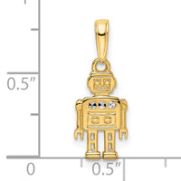 14k w/ White Rhodium Diamond-cut Robot Pendant-M2929