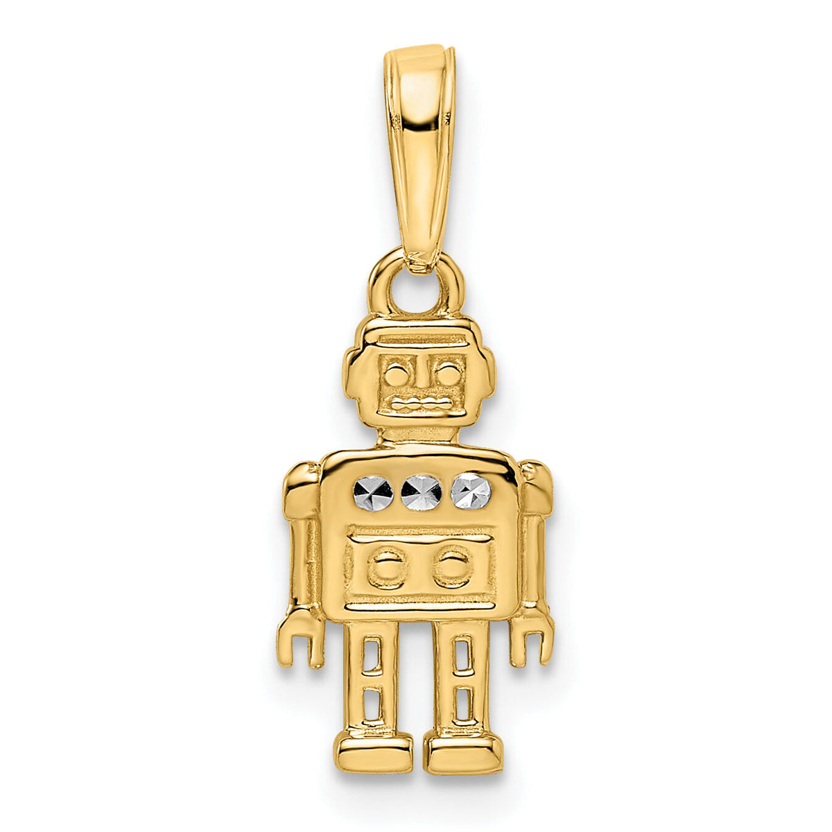 14k w/ White Rhodium Diamond-cut Robot Pendant-M2929