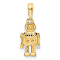 14k w/ White Rhodium Diamond-cut Robot Pendant-M2929