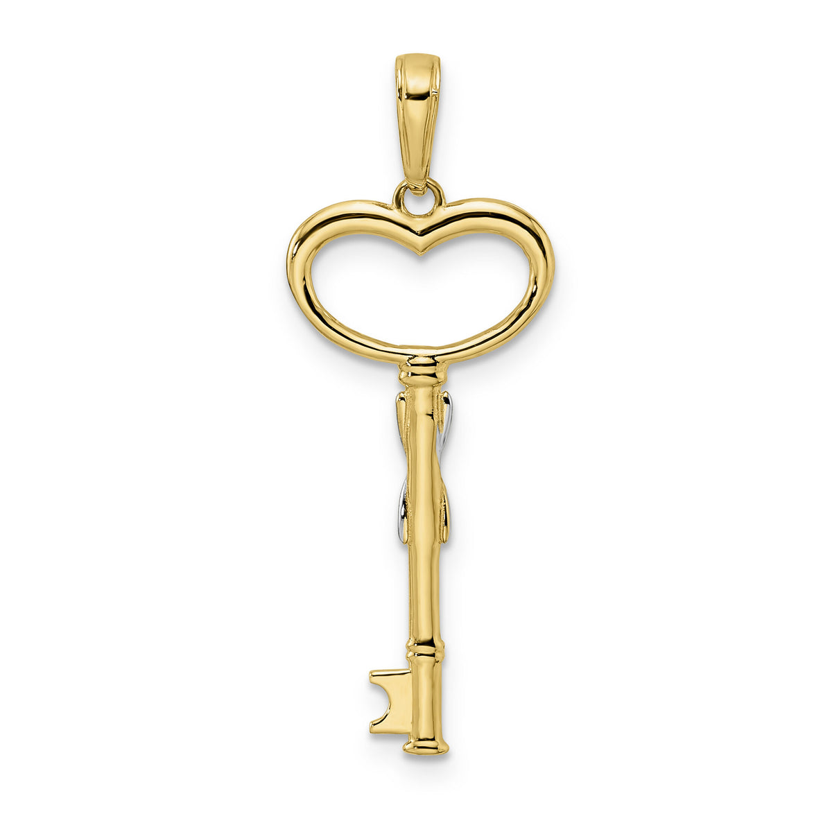 14k and White Rhodium Diamiond-cut Heart Key Pendant-M2931