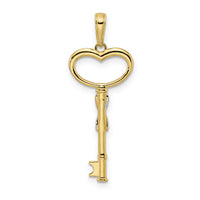 14k and White Rhodium Diamiond-cut Heart Key Pendant-M2931
