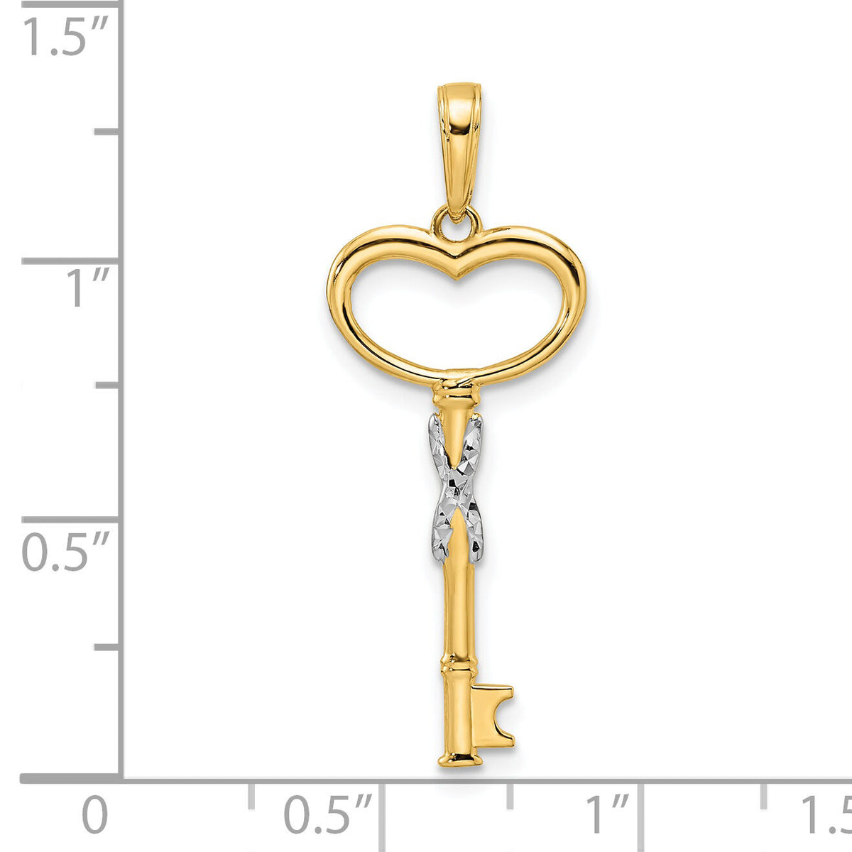 14k and White Rhodium Diamiond-cut Heart Key Pendant-M2931
