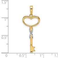14k and White Rhodium Diamiond-cut Heart Key Pendant-M2931