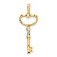 14k and White Rhodium Diamiond-cut Heart Key Pendant-M2931