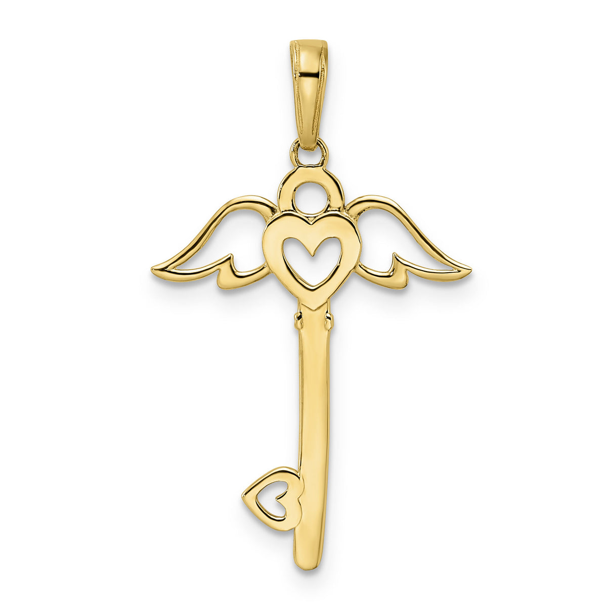 14k and White Rhodium D/C Heart/ Angel Wings Key Pendant-M2933