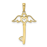 14k and White Rhodium D/C Heart/ Angel Wings Key Pendant-M2933