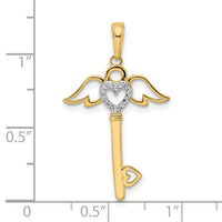 14k and White Rhodium D/C Heart/ Angel Wings Key Pendant-M2933