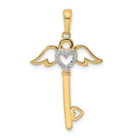 14k and White Rhodium D/C Heart/ Angel Wings Key Pendant-M2933