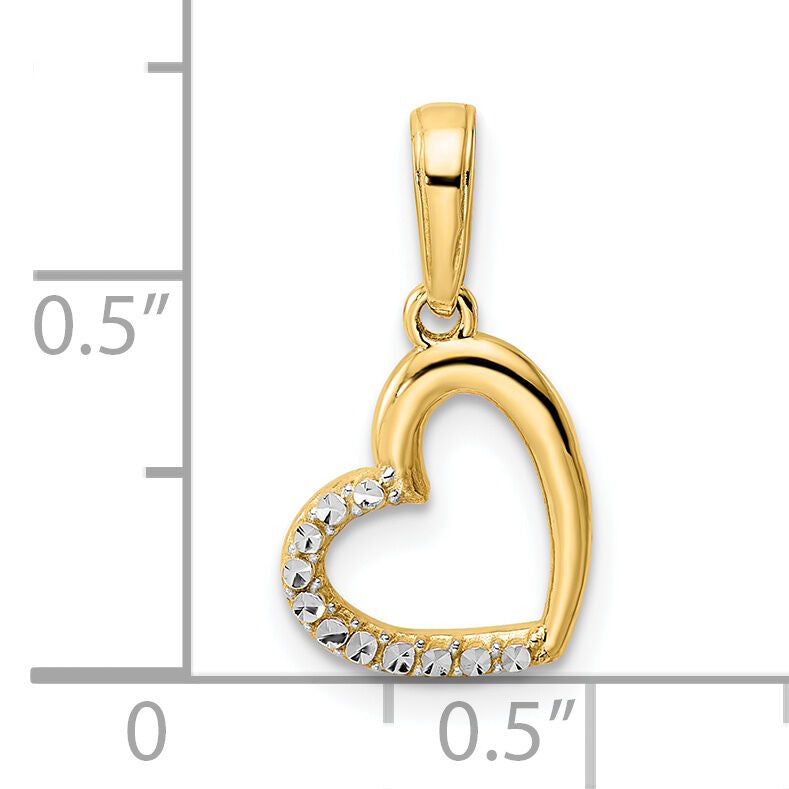 14k and White Rhodium Diamond-cut Heart Pendant-M2934