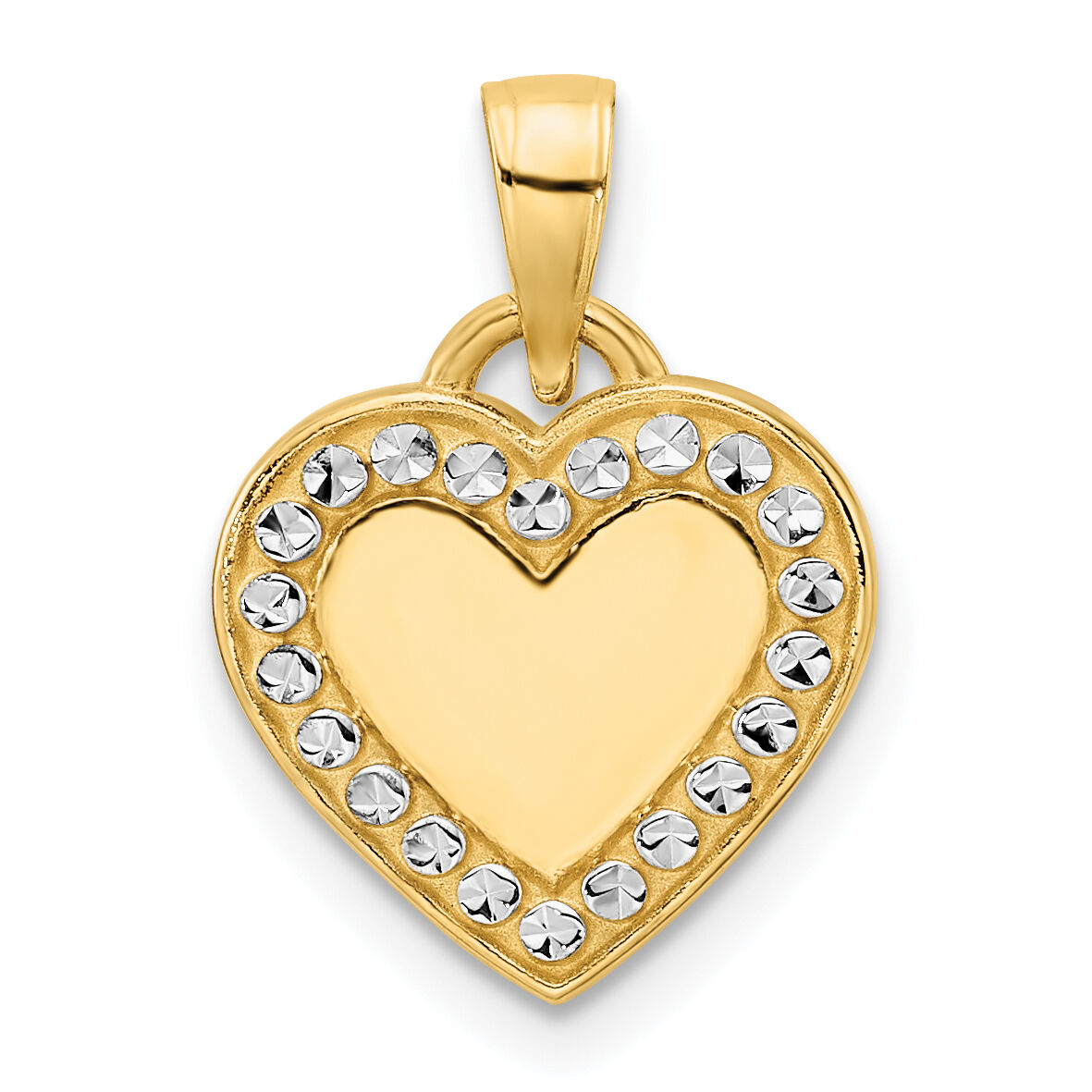 14k and White Rhodium Diamond-cut Border Heart Pendant-M2935