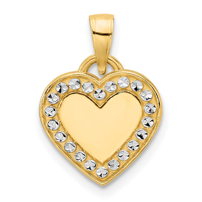 14k and White Rhodium Diamond-cut Border Heart Pendant-M2935
