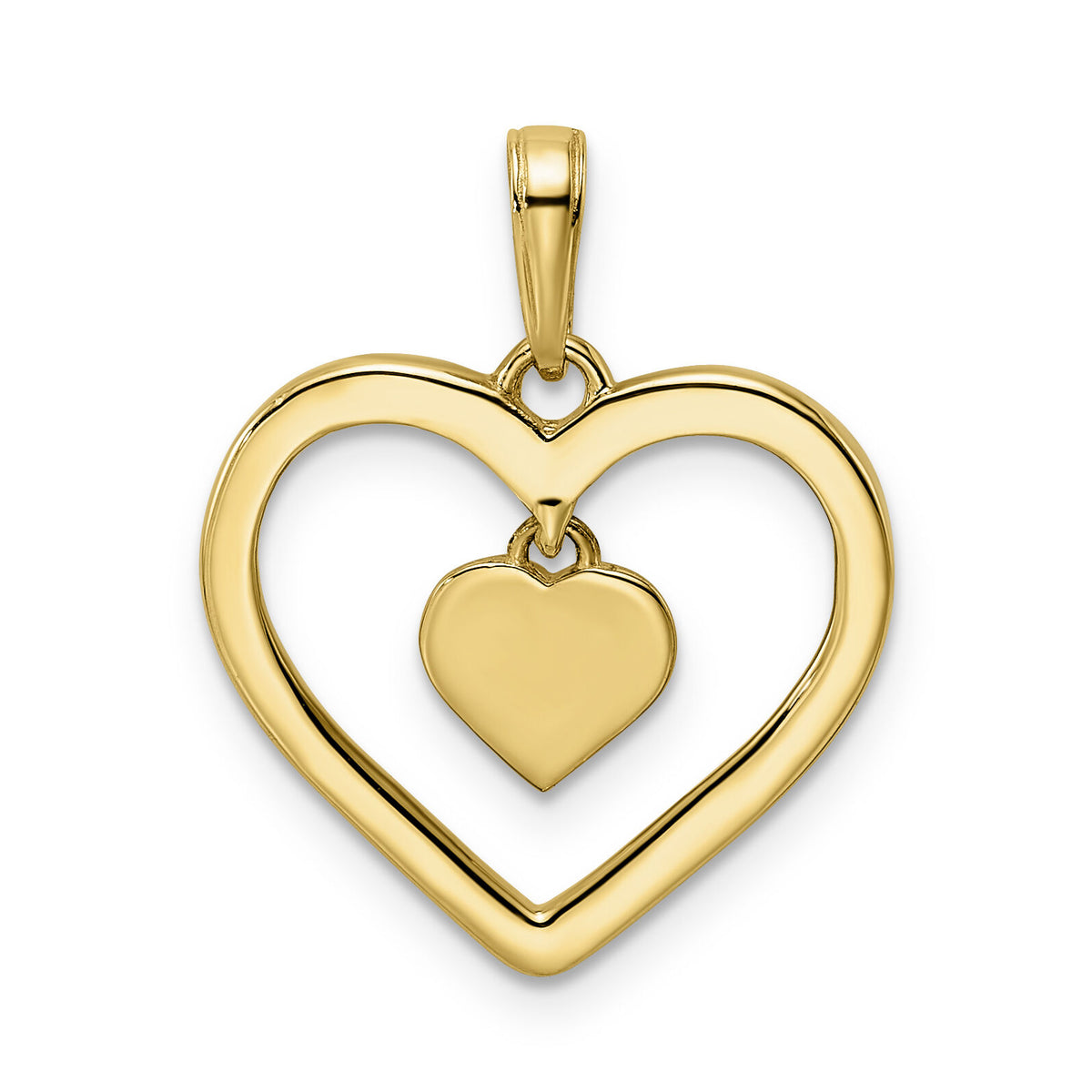 14k and White Rhodium Diamond-cut Heart w/Dangle Heart Pendant-M2937