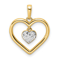 14k and White Rhodium Diamond-cut Heart w/Dangle Heart Pendant-M2937