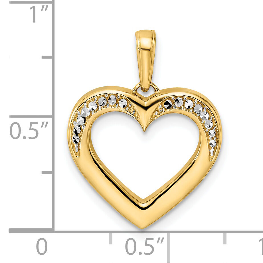 14k and White Rhodium Diamond-cut Fancy Heart Pendant-M2939
