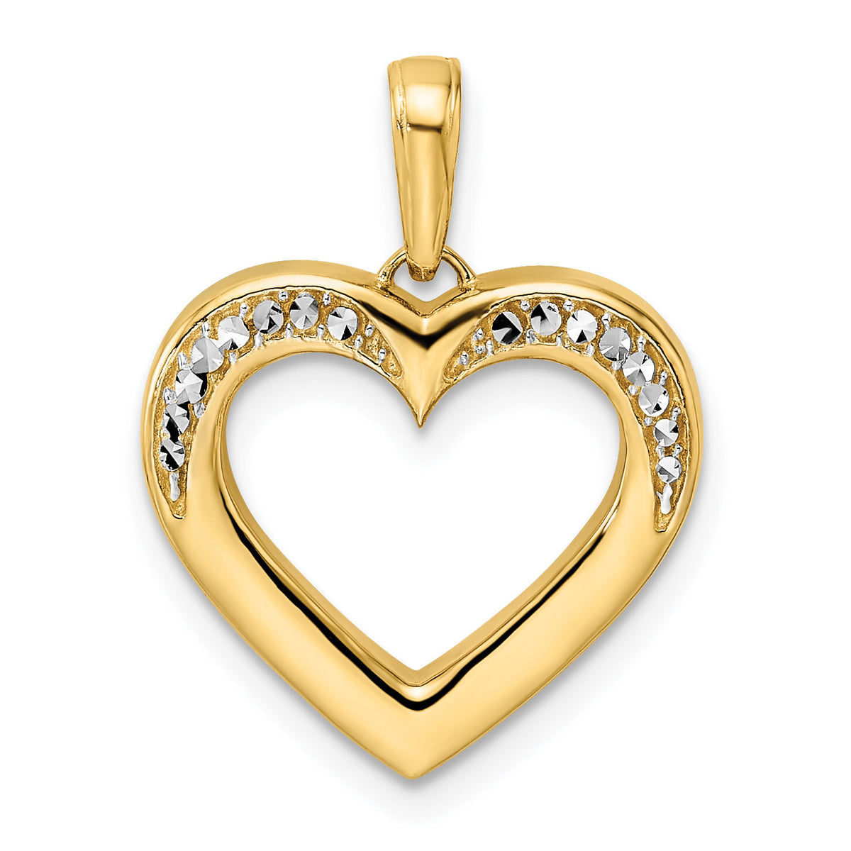 14k and White Rhodium Diamond-cut Fancy Heart Pendant-M2939