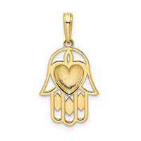 14k & White Rhodium D/C Heart Hamsa Pendant-M2940