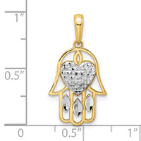 14k & White Rhodium D/C Heart Hamsa Pendant-M2940