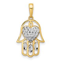 14k & White Rhodium D/C Heart Hamsa Pendant-M2940