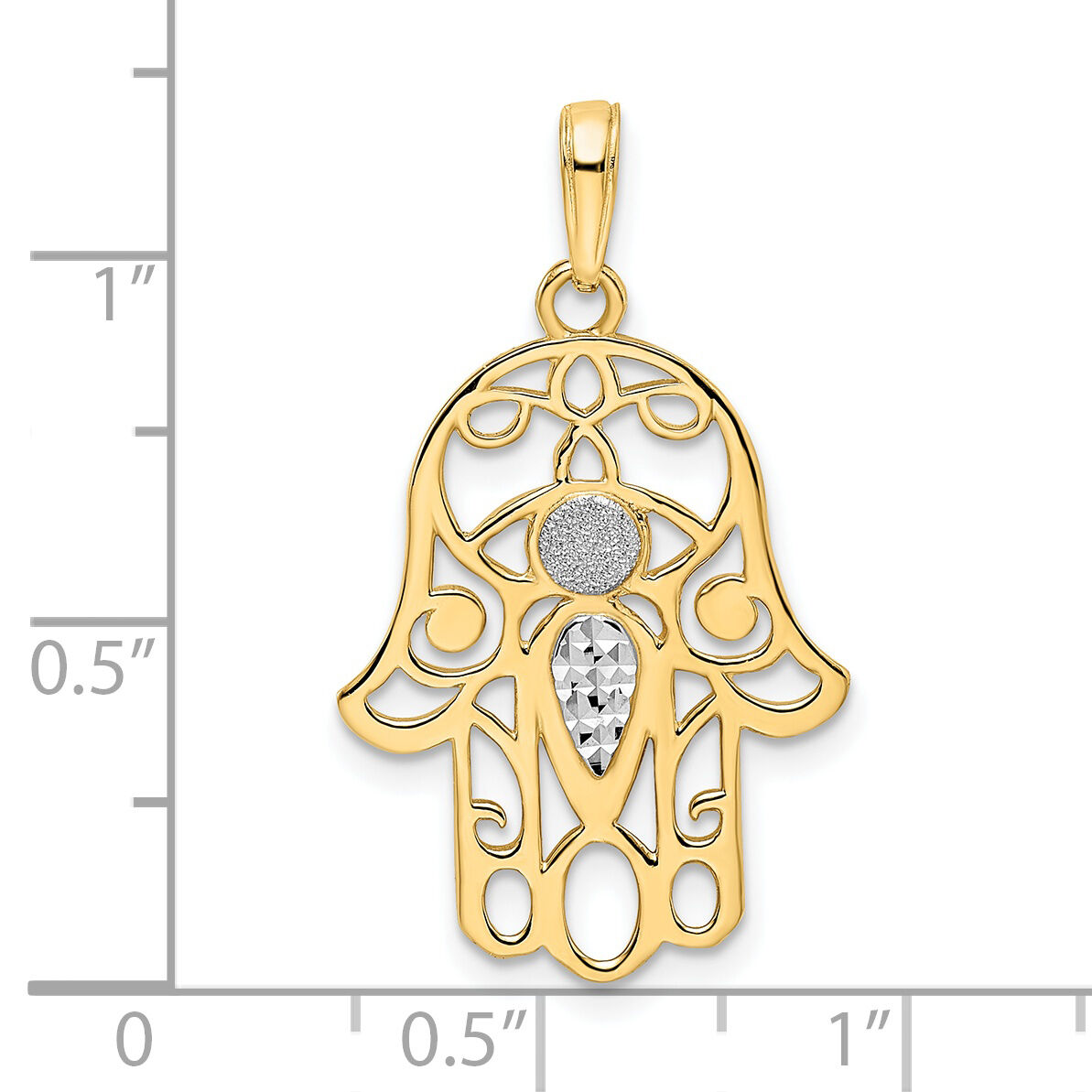 14k & White Rhodium D/C Evil Eye Hamsa Pendant-M2941