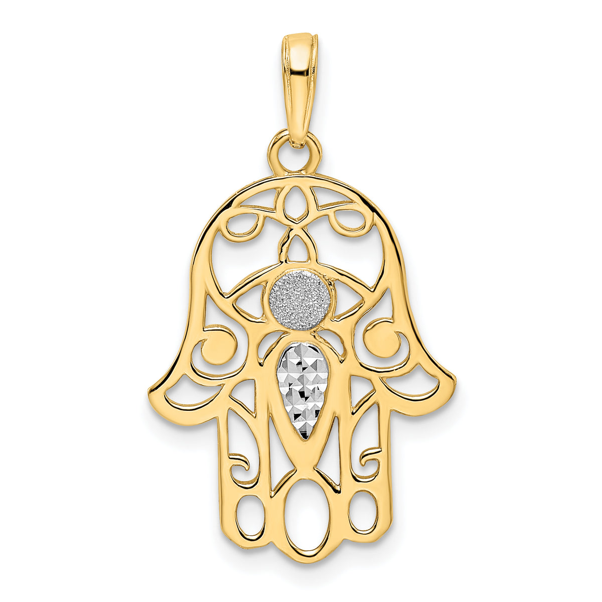 14k & White Rhodium D/C Evil Eye Hamsa Pendant-M2941