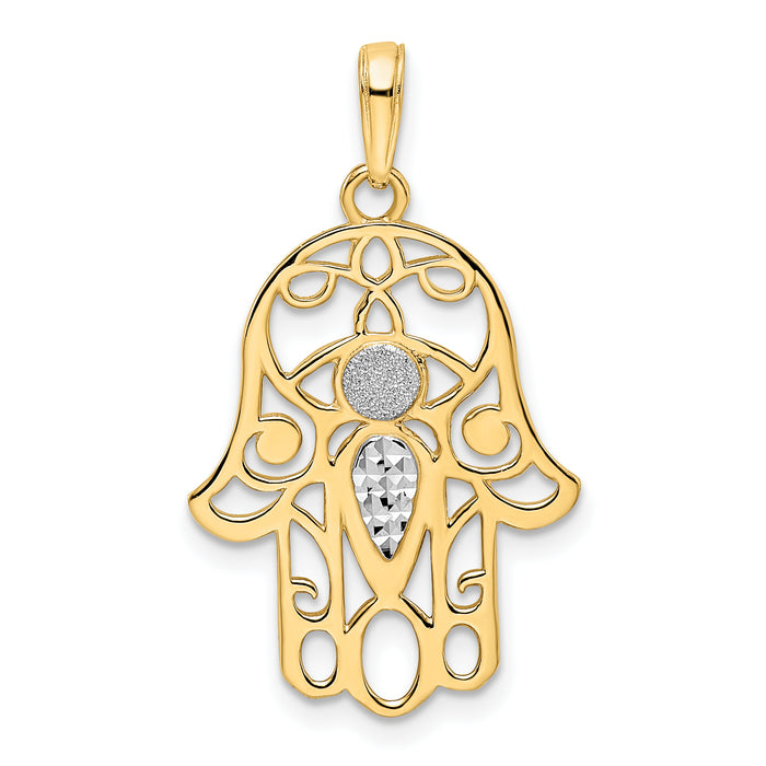 14k & White Rhodium D/C Evil Eye Hamsa Pendant-M2941