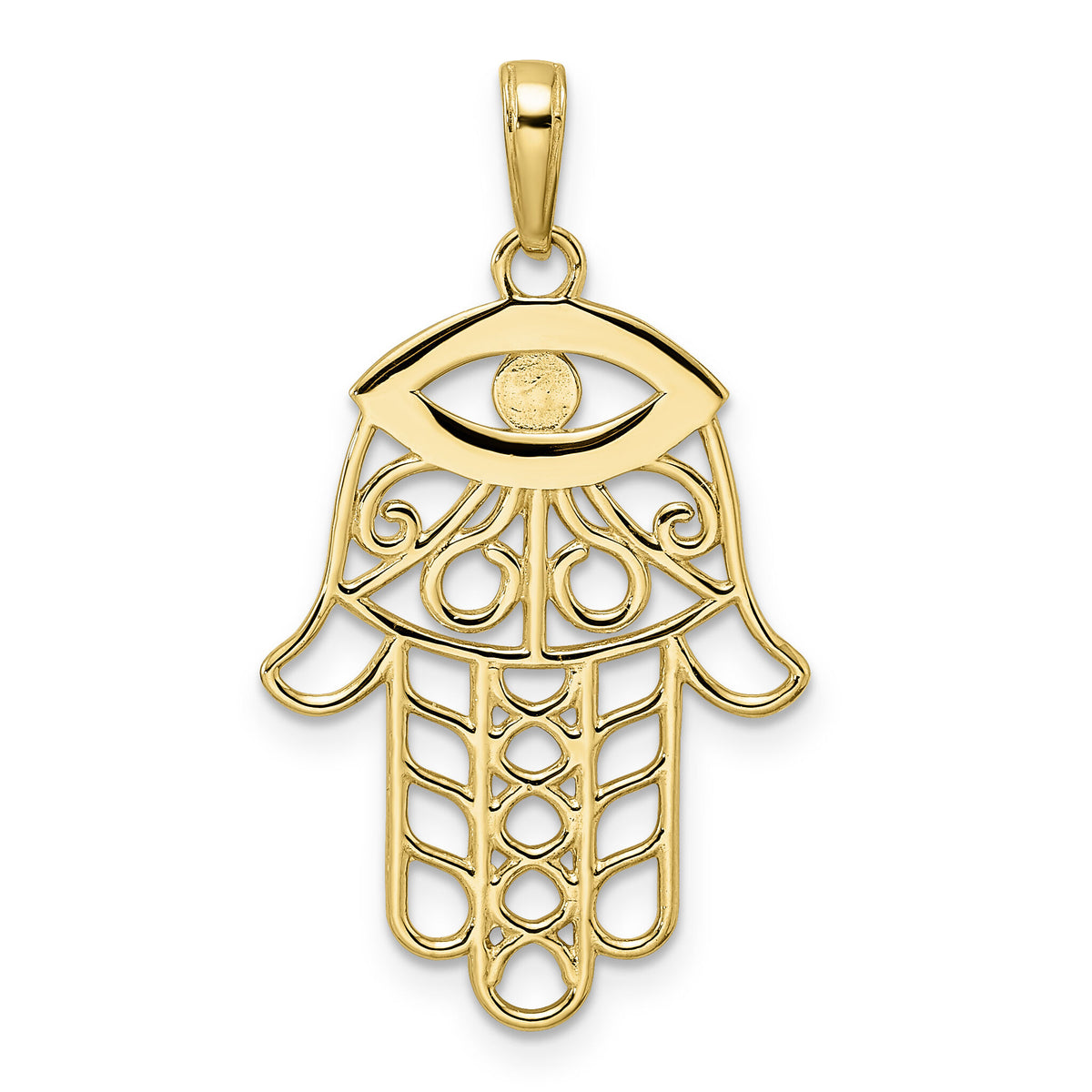 14k & White Rhodium D/C Evil Eye Hamsa Pendant-M2942