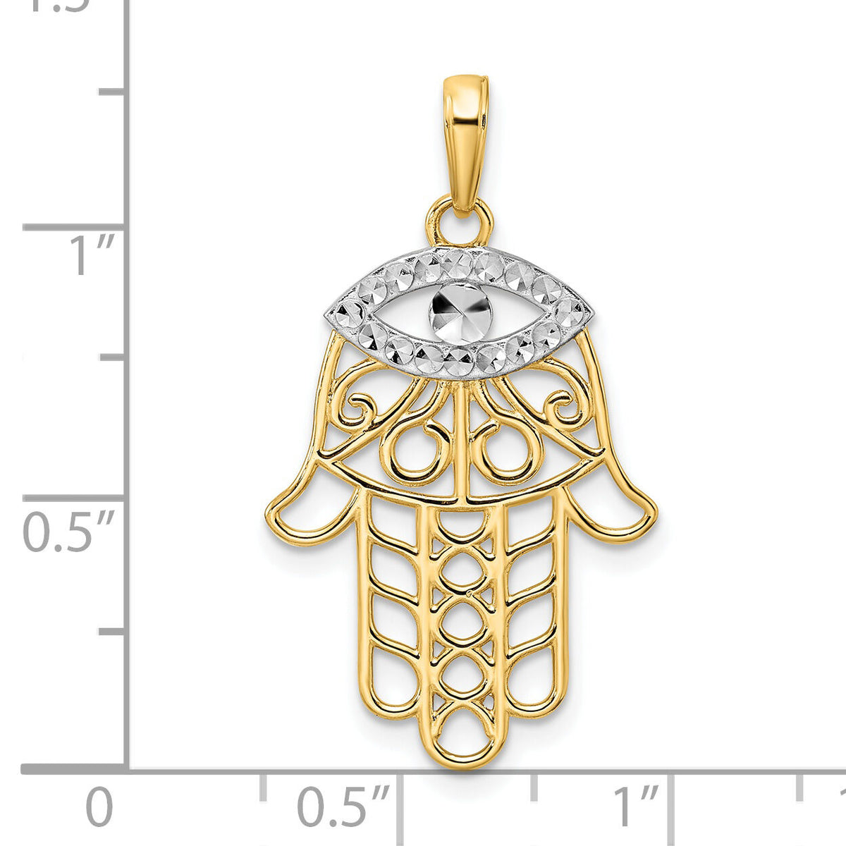 14k & White Rhodium D/C Evil Eye Hamsa Pendant-M2942