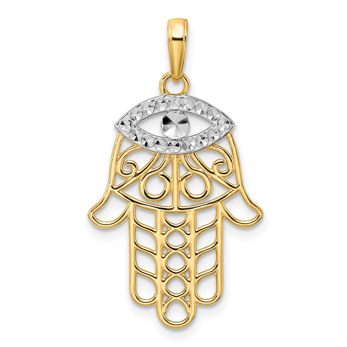 14k & White Rhodium D/C Evil Eye Hamsa Pendant-M2942