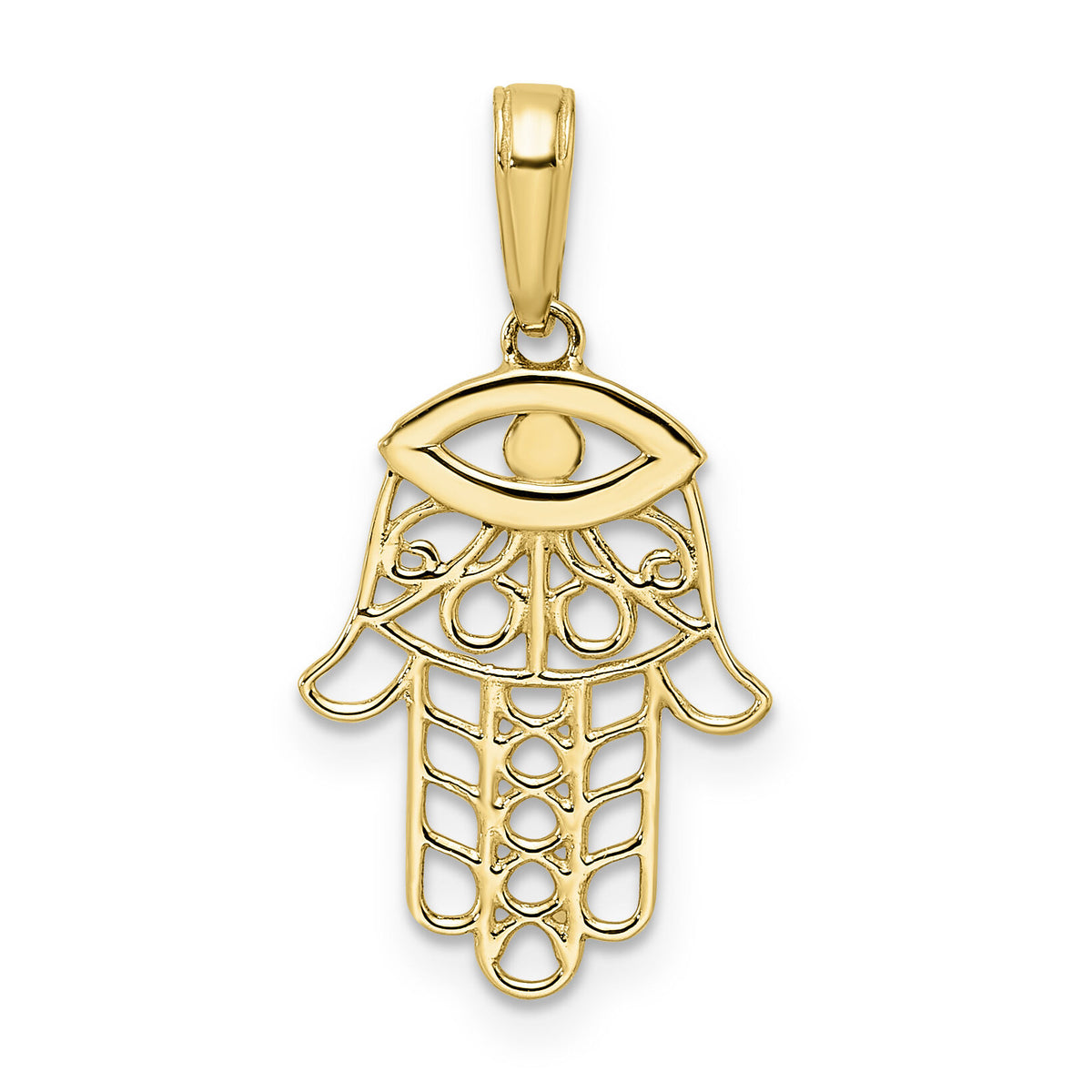 14k & White Rhodium D/C Evil Eye Hamsa Pendant-M2943