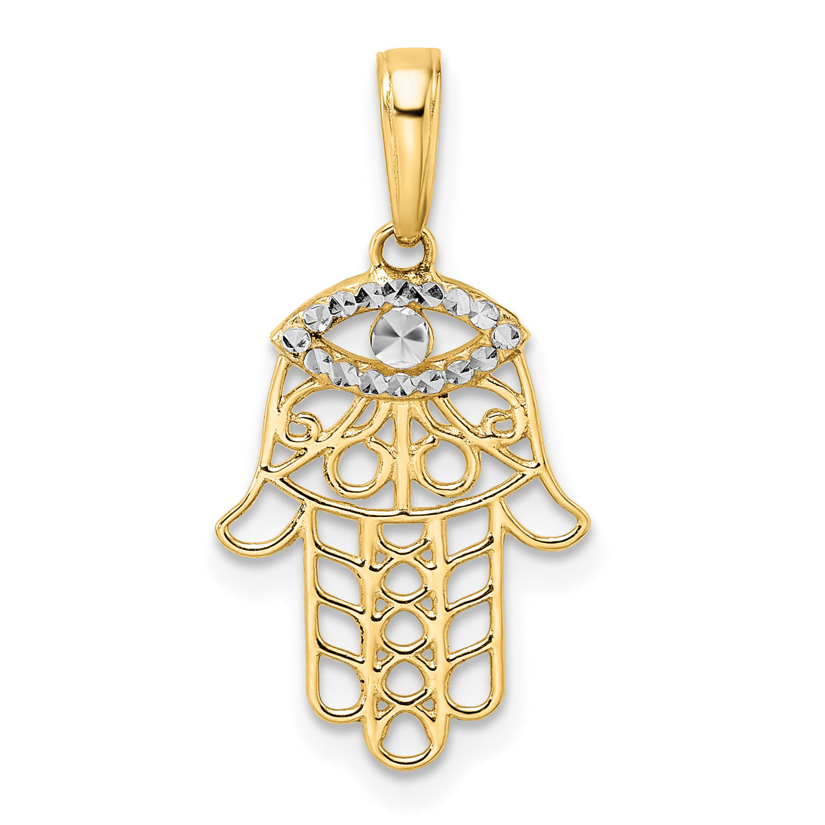 14k & White Rhodium D/C Evil Eye Hamsa Pendant-M2943