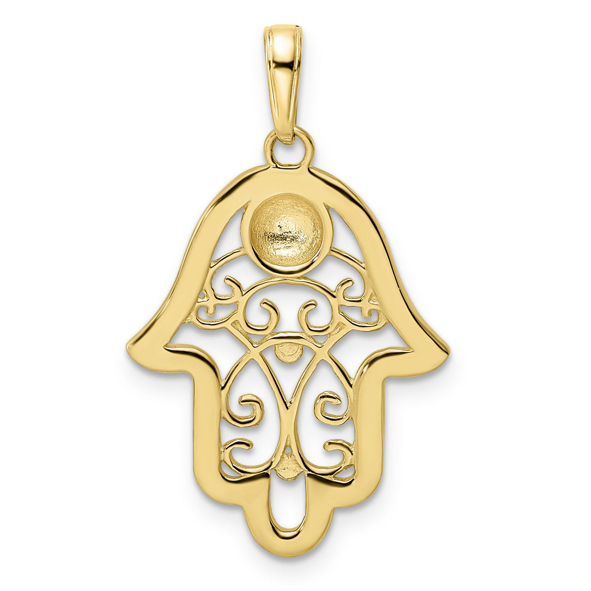 14k & White Rhodium D/C Evil Eye Filigree Hamsa Pendant-M2944
