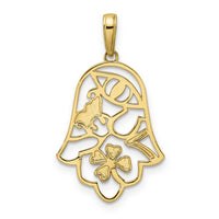 14k & White Rhodium D/C Good Luck Symbols on Hamsa Pendant-M2945