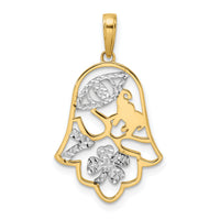 14k & White Rhodium D/C Good Luck Symbols on Hamsa Pendant-M2945