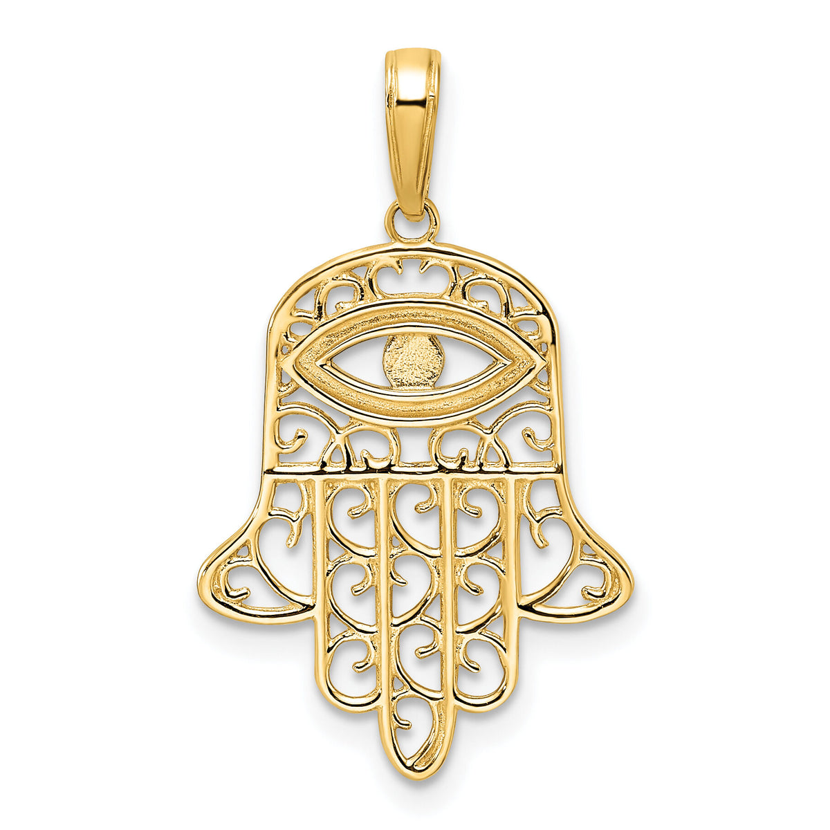 14k & White Rhodium D/C Filigree Evil Eye Hamsa Pendant-M2947