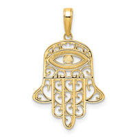 14k & White Rhodium D/C Filigree Evil Eye Hamsa Pendant-M2947