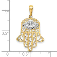 14k & White Rhodium D/C Filigree Evil Eye Hamsa Pendant-M2947