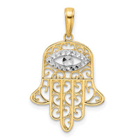 14k & White Rhodium D/C Filigree Evil Eye Hamsa Pendant-M2947