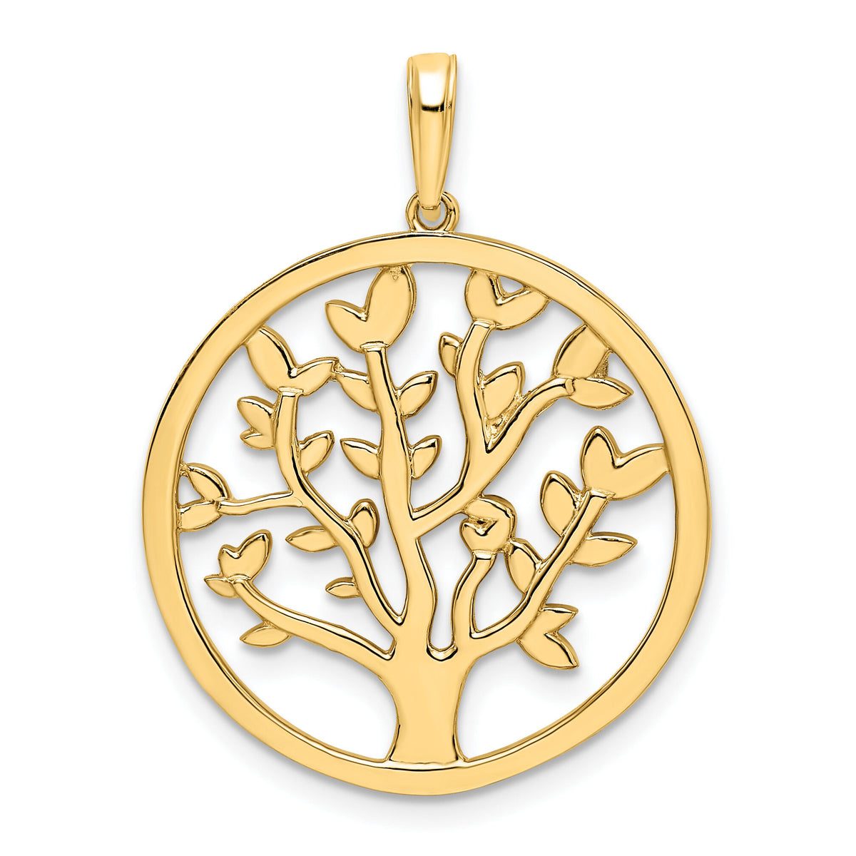 14k and White Rhodium Diamond-cut Tree of Life Pendant-M2948
