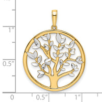 14k and White Rhodium Diamond-cut Tree of Life Pendant-M2948