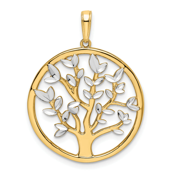 14k and White Rhodium Diamond-cut Tree of Life Pendant-M2948