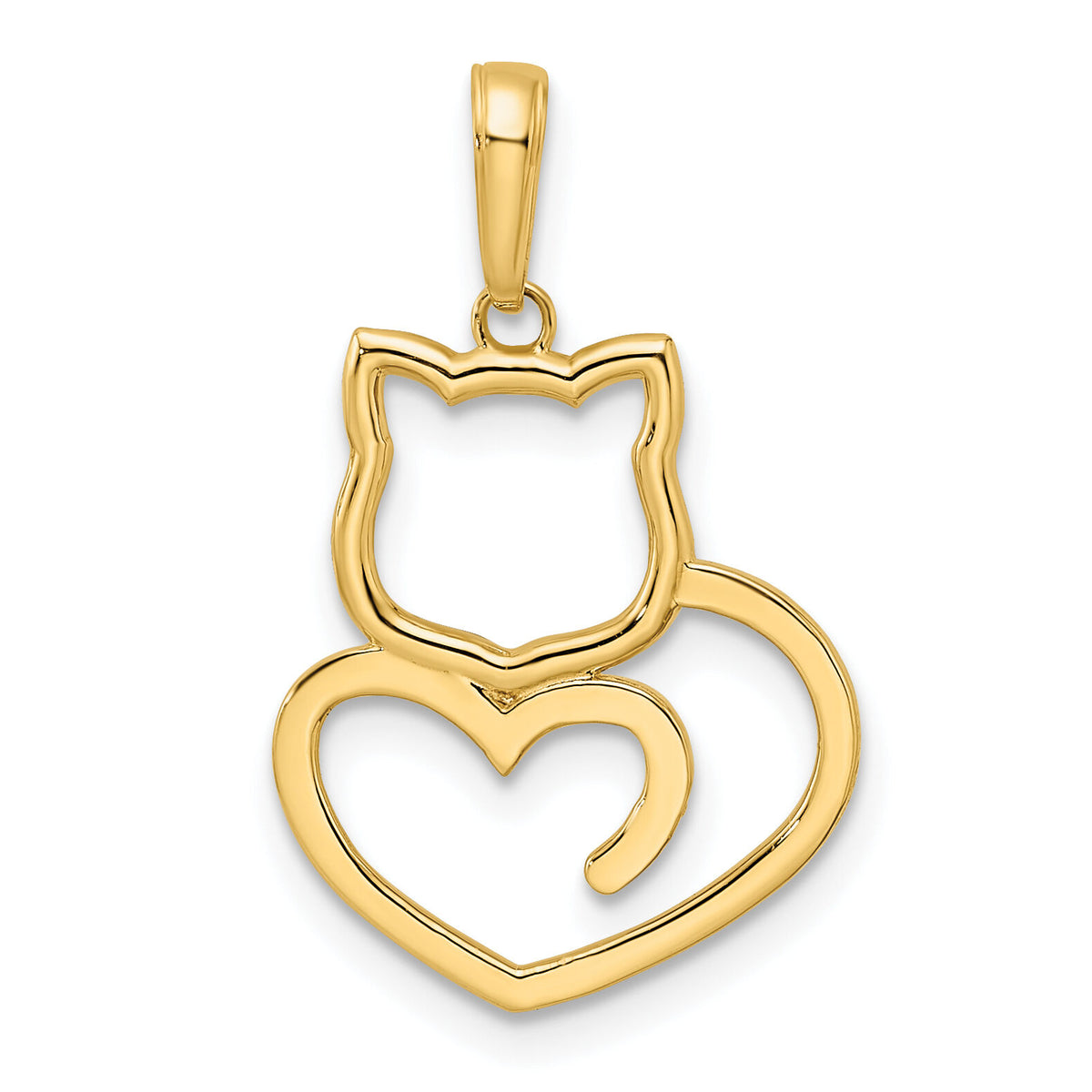 14k and White Rhodium Diamond-cut Cat Heart Pendant-M2949