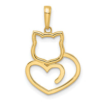 14k and White Rhodium Diamond-cut Cat Heart Pendant-M2949