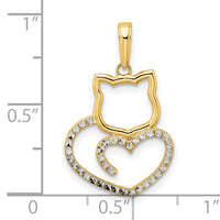14k and White Rhodium Diamond-cut Cat Heart Pendant-M2949
