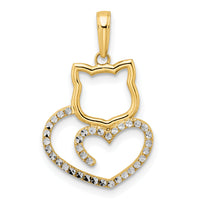 14k and White Rhodium Diamond-cut Cat Heart Pendant-M2949